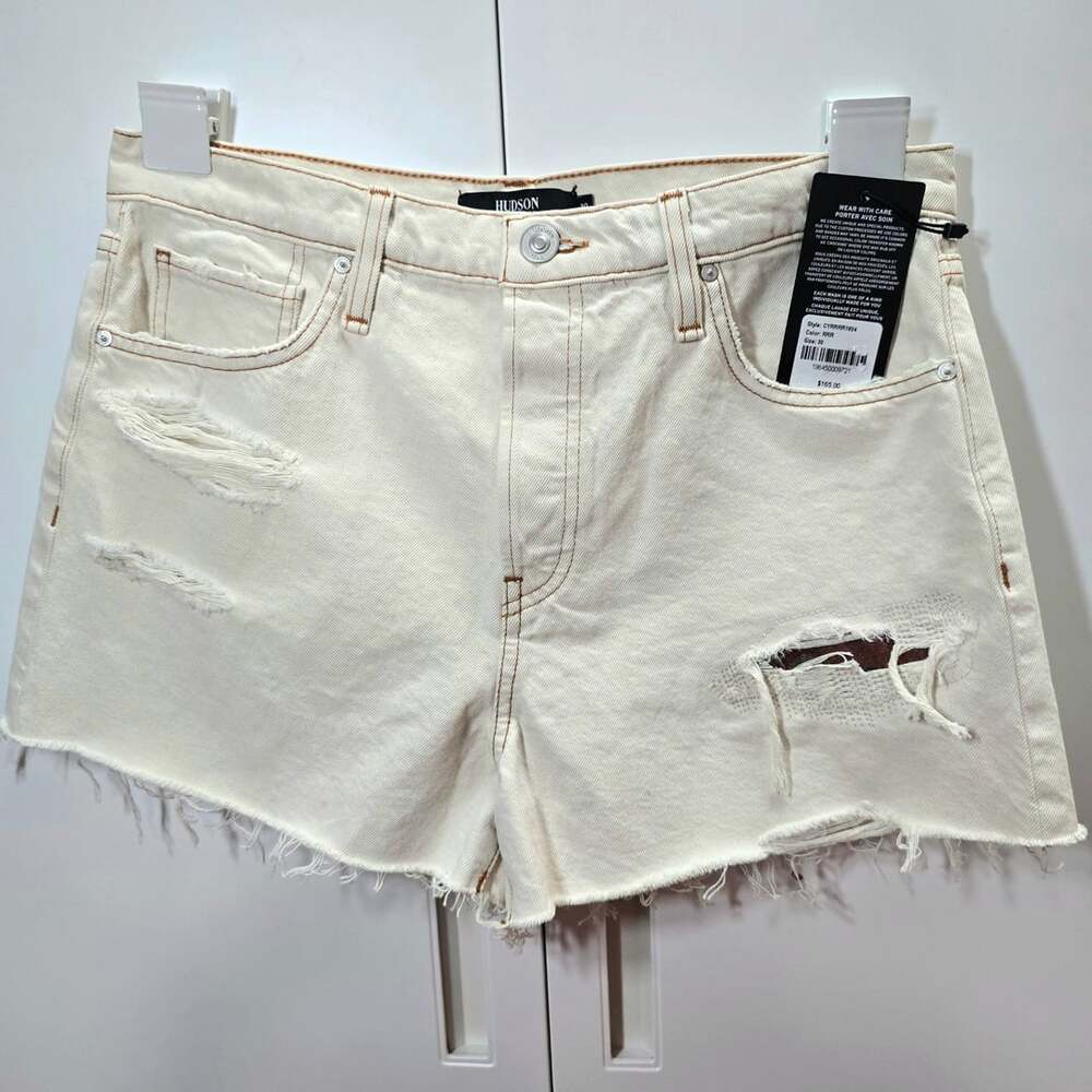 Hudson Lori Denim Shorts Size 30 White Distressed Raw Hem